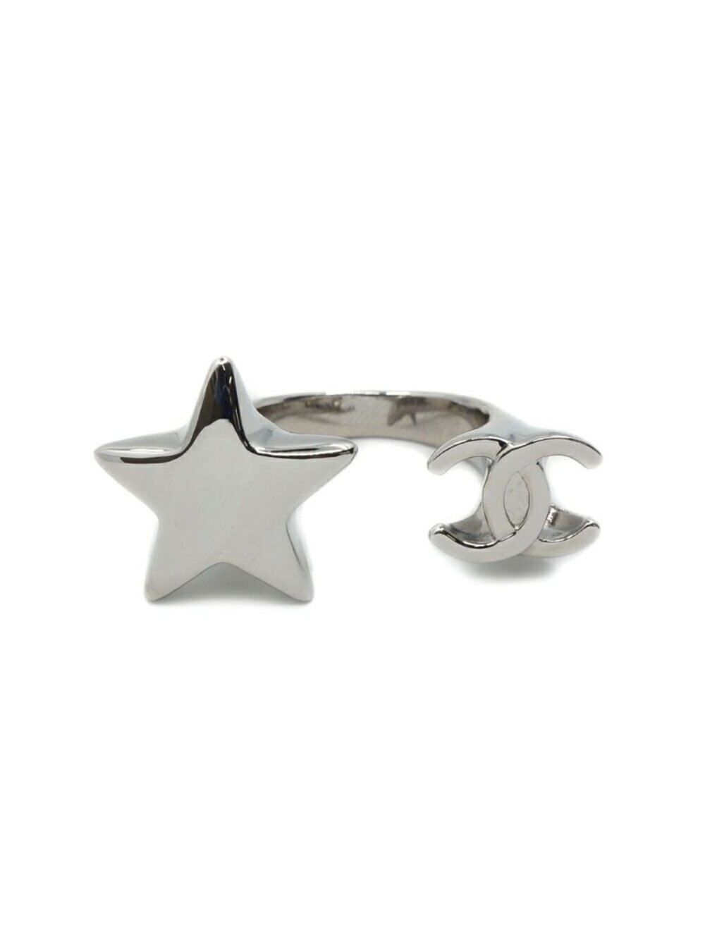 Chanel Sterling CC Logo Ring Star Shape Metal Silver
